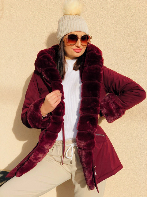 Bordová zimná zateplená bunda s kapucňou