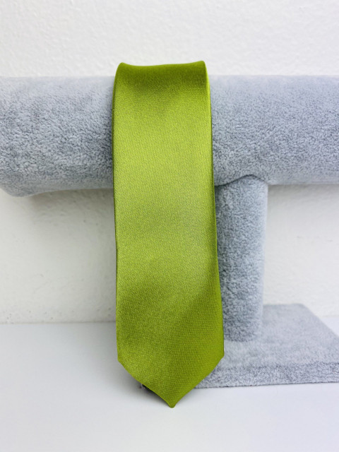 Pánska olivová zelená saténová úzka kravata