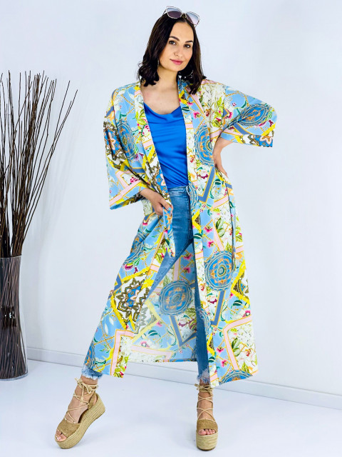 Dlhé saténové modré kimono