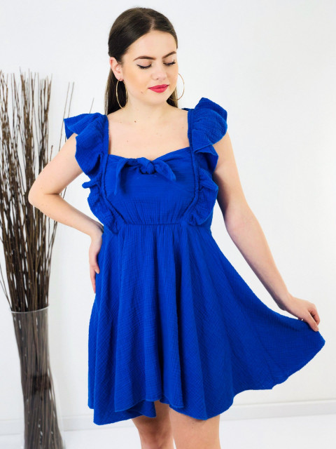 Dámske modré šaty s mašľou