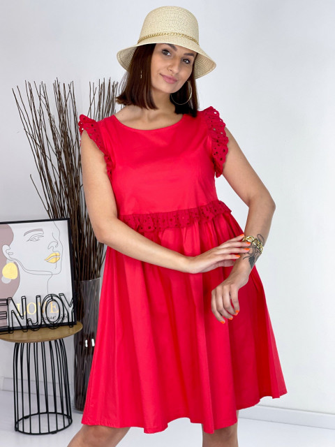 Dámske červené letné šaty s madeirovými rukávmi