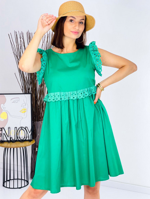 Dámske zelené letné šaty s madeirovými rukávmi