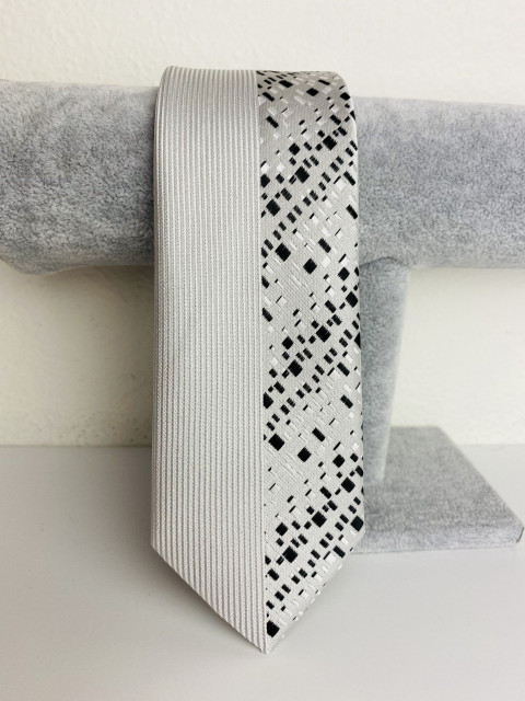 Pánska bielo-sivá úzka kravata