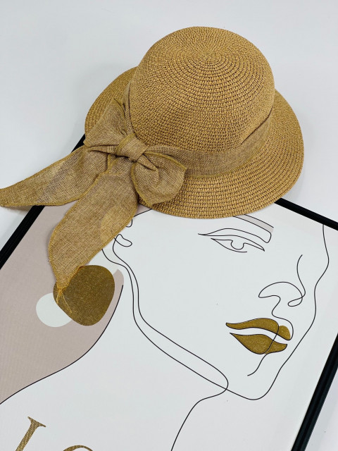 Dámsky hnedý slamený klobúk s mašľou Heruenna