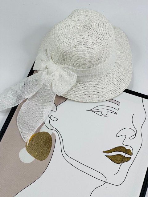 Dámsky biely slamený klobúk s mašľou Heruenna