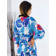 Dámske dlhé modré kvetované kimono s viazním v páse