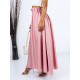 Dámska ružová saténová dlhá sukňa s gumičkou v páse