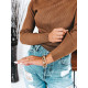 Dámsky hnedý pletený sveter s remienkami a odhaleným ramenom