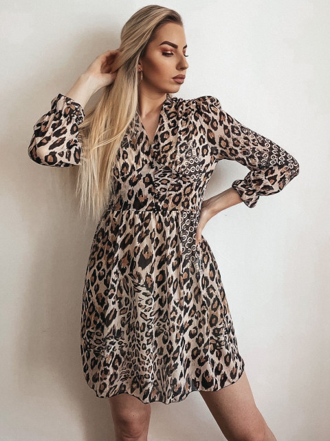 Dámske hnedé leopardie šaty s gombíkmi