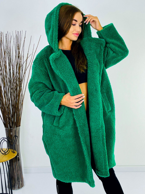 Zelený Teddy kabát s kapucňou 