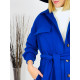 Dámsky dlhý modrý kabát s opaskom
