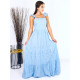 Exkluzívne dlhé modré šaty s čipkou na ramienka