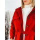 Dámsky červený kabát s opaskom