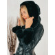 Exkluzívna čierna koženková bunda s kožušinovou kapucňou a opaskom