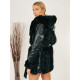 Exkluzívna čierna kožušinová bunda s kapucňou