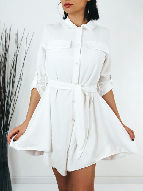 Dámske biele košeľové šaty s opaskom - KAZOVÉ