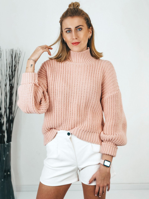 Dámsky ružový pletený rolákový sveter