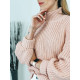 Dámsky ružový pletený rolákový sveter