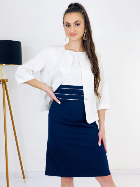 Bielo-modrý dámsky kostým šaty + sako
