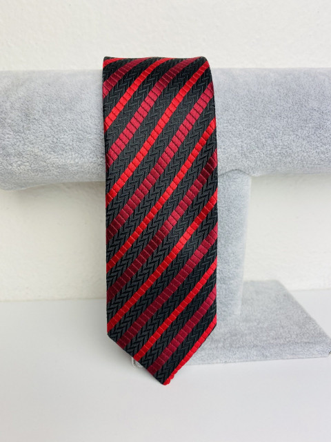 Pánska čierno-červená saténová úzka kravata