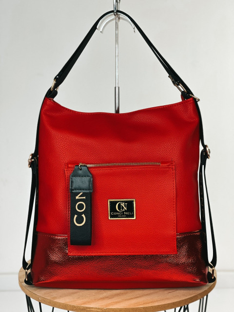 Dámska exkluzívna červená kabelka/vak 2v1 s predným vreckom CONCI NELI