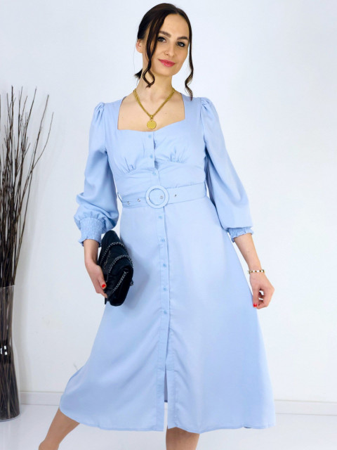 Dámske romantické modré šaty s opaskom Floriana