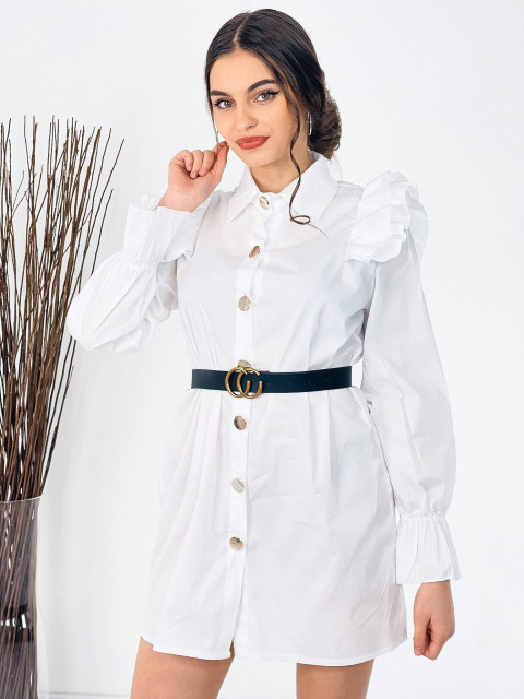 Dámske košeľové šaty s opaskom - biele