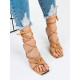 Exkluzívne dámske sandále so šnurovačkou - béžové