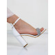 Dámske sandále s kamienkami a hrubým opätkom - biele