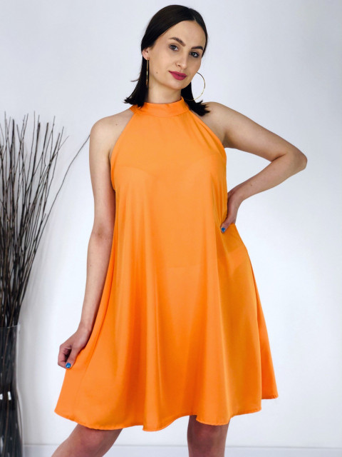 Dámske oranžové šaty so zapínaním okolo krku