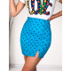 Dámska bodkovaná mini sukňa s gombíkmi a rozparkom - modrá