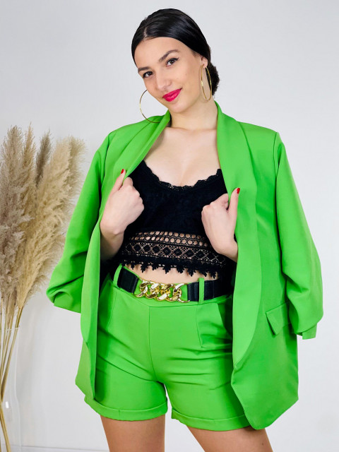 Elegantný dámsky kraťasový kostým s opaskom - zelený