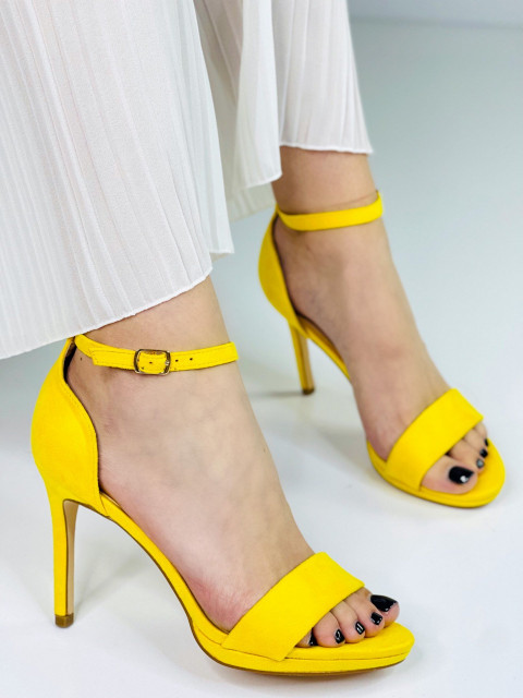 Semišové dámske sandále na vysokom opätku - žlté