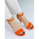 Semišové dámske sandále na vysokom opätku - oranžové