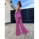 Luxusný dámsky kostým crop top + nohavice - ružový
