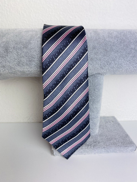 Pánska ružovo-sivá saténová úzka kravata
