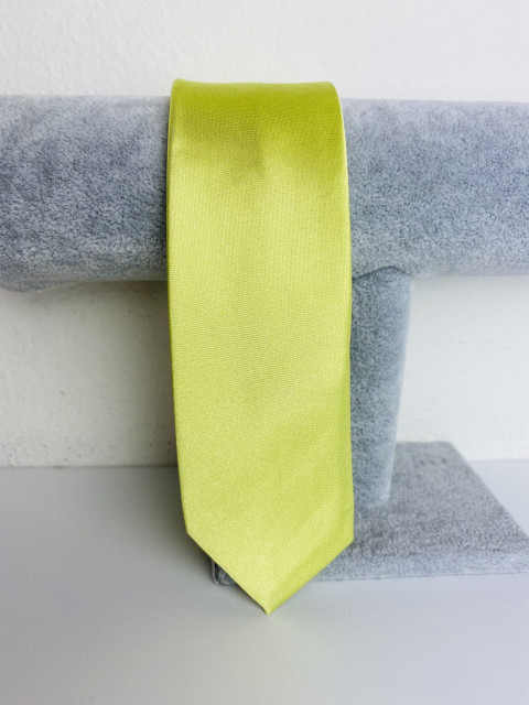 Pánska zeleno-žltá saténová úzka kravata