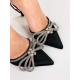 Exkluzívne dámske sandále s ozdobnými kamienkami a mašľou - čierne