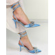 Exkluzívne dámske sandále s ozdobnými kamienkami a mašľou - modré