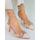 Exkluzívne dámske sandále s ozdobnými kamienkami a mašľou - svetlo ružové
