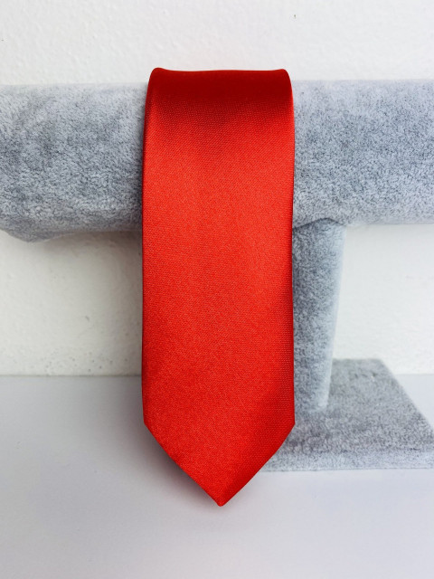 Pánska červená saténová úzka kravata