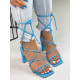 Dámske sandále so šnurovačkou a hrubým opätkom - modré