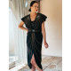 Exkluzívne dámske spoločenské šaty s opaskom a kamienkami pre moletky- čierne