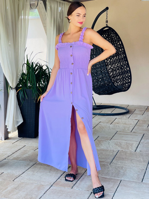 Dámske dlhé letné šaty s gombíkmi - fialové