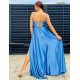 Exkluzívne dlhé saténové spoločenské šaty s razporkom - svetlo modrá