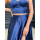 Dámsky modrý saténový komplet sukňa+top