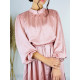 Saténové dámske šaty s opaskom - ružové