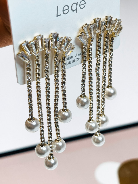 Spoločenské dámske náušnice s perlami - zlaté
