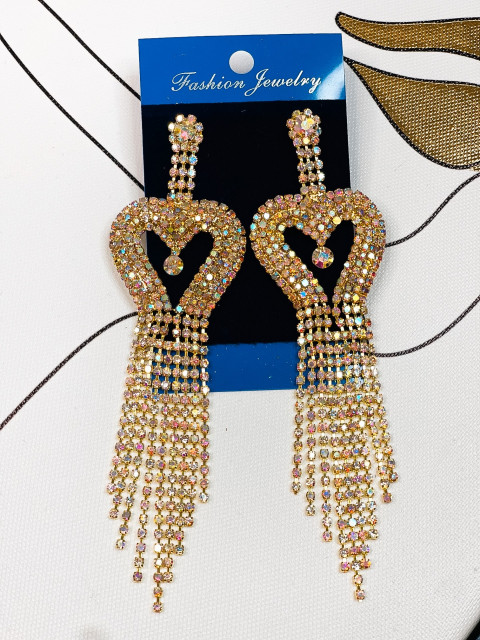 Exkluzívne dámske štrasové náušnice s ozdobnými zlatými kamienkami
