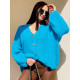 Dámsky oversize sveter s gombíkmi - modrý